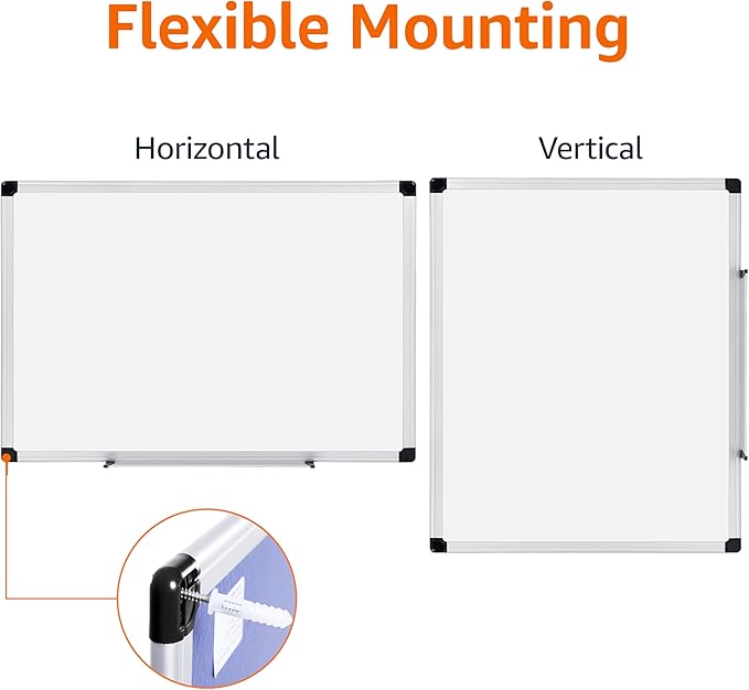Amazon Basics Magnetic Whiteboard/Dry Erase Board, 36 x 48-inch, Aluminum Frame, Silver/White