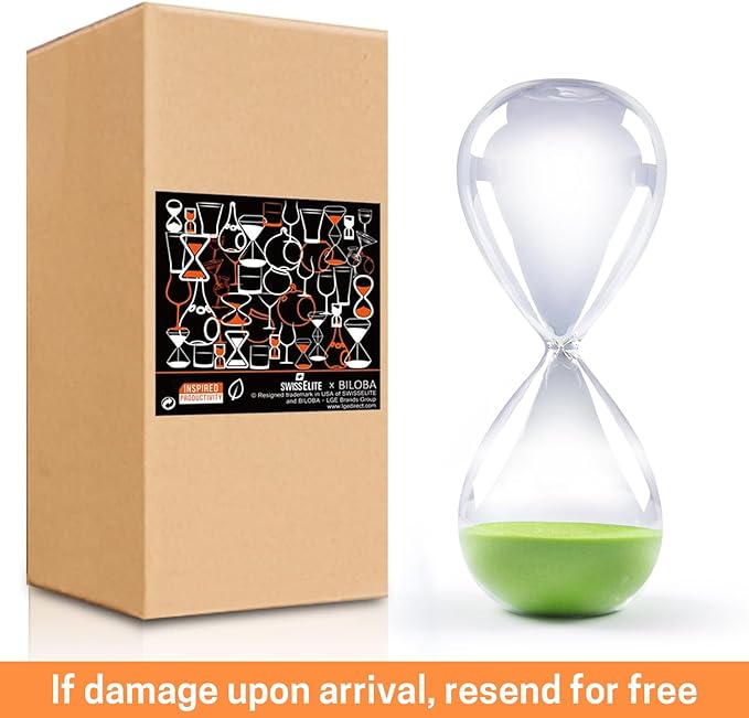 SWISSELITE Hourglass Sand Timers, Hourglass Sand Clock Inspired Glass for Home, Desk, Office Decor (8Inch-30Mins Macaw Green)