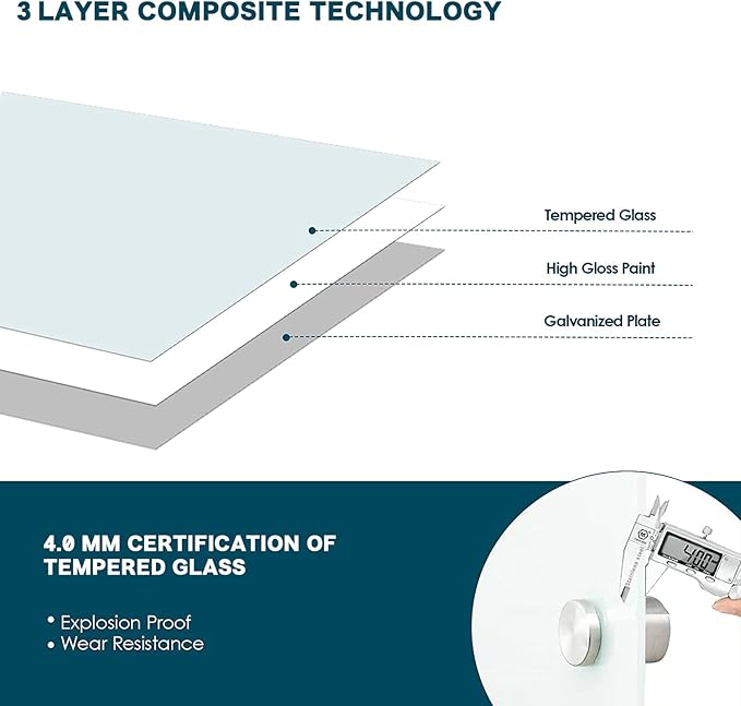 J&J worldwide Magnetic Glass Whiteboard 4' x 3' Ultra White, Large Frameless White Boards for Walls 47 x 35 Inches, Large Dry Erase Board for Office, Home, School