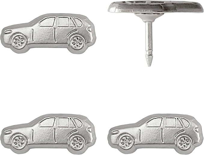 Car Push Pins - Silver Car Pins - for Cork Board, Maps, or Lapel Pin Use - Designed in USA - Set of 4