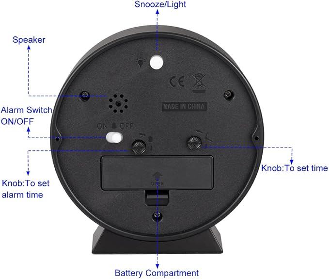 4.5" Battery Operated Retro Analog Alarm Clock, Small Silent Bedside Desk Clock,Lighted on Demand, Battery Operated, Snooze, for Living Room, Bedroom, Bedside, Desk(Black)