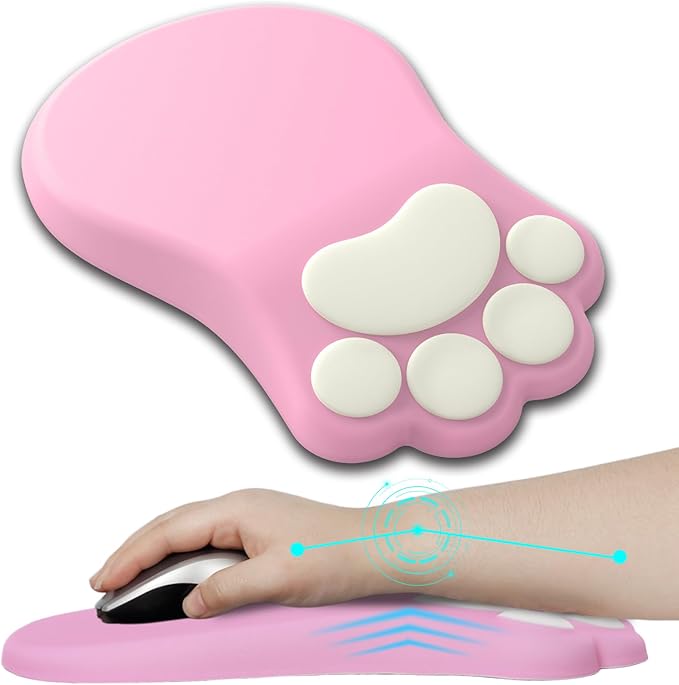 L-SPOUTTO Ergonomic Mouse Pad with Wrist Rest,Cute Cat Paw Mousepad Wrist Support,Comfortable Massage Design Computer Pain Relief Mouse Pad with Non-Slip PU Base for Desk Laptop Gaming Office,Pink
