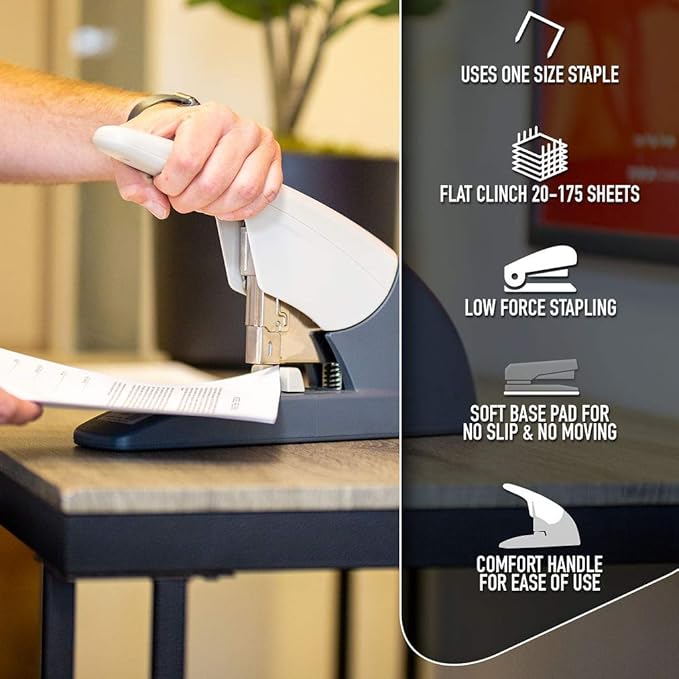 PowerForce 175 Heavy Duty Flat Clinch Office Stapler, 20 to 175 Sheets Using one Size 3/4" Leg-Length Staple, Includes 400 Staples and a Staple Remover