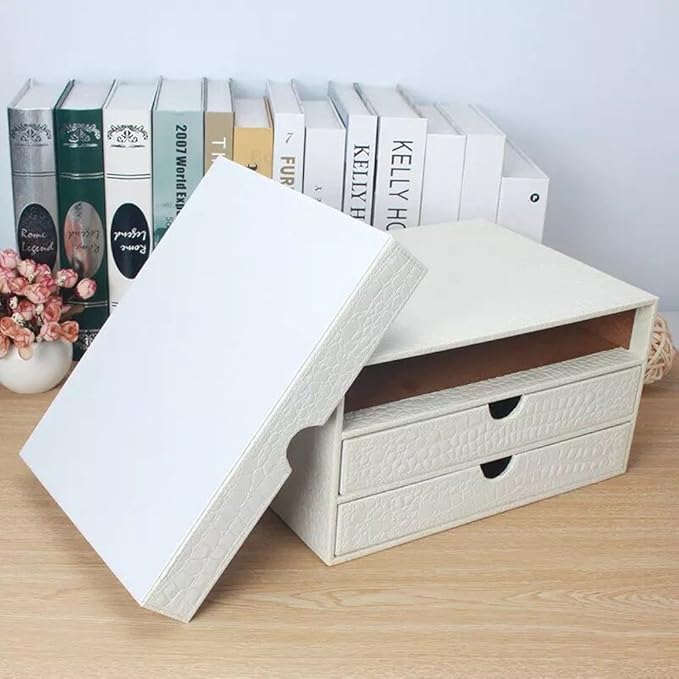 UnionBasic Document Organizer, 3-Drawer File Cabinet Document Storage Box, Office Desktop Filing Organizer, Croco White