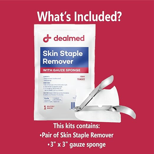 Dealmed Sterile Staple Removal Kit, Includes Staple Remover and Gauze Sponge, Staple Removal Tool Single-Use Kit, Ideal for Hospitals and Clinics (10 Kits)