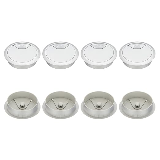 PATIKIL 80mm Desk Grommet, 8pcs Desk Cord Hole Cover Desk Cable Hole Grommet Cover Sturdy ABS Plastic Round for Cables Cabinets Desktop Equipment Wiring Organizing,Elasticity, Silver
