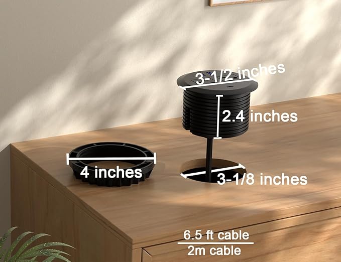 2PCS 3 Inch Desktop Power Grommet,20W USB C Fast Charging Station,3-USB Port,Flush Mount,6.5 ft Power Cord.Round Recessed Power Outlet,Desk Hole Grommet Outlet for Workspace,Sofa,Black