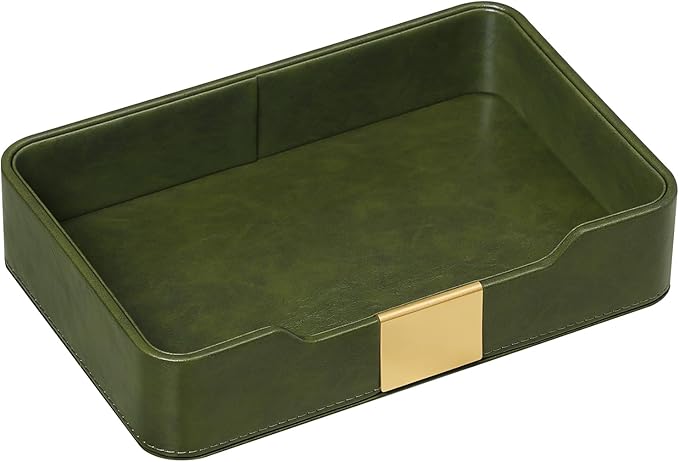 10.2" x 6.7" Nightstand Organizer Tray with Gold Accent, Decorative Valet Trays Cologne Organizer for Men, Key Bowl Perfume Trinket Tray for Dresser Bedside Entryway Table (Dark Green)