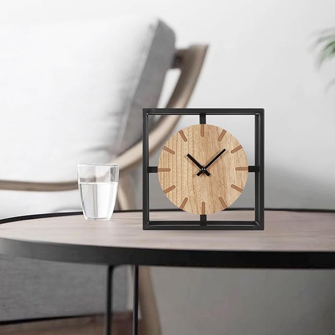 Vintage Black Table Clock on Stand, Decorative Desk and Shelf Clock, Rustic Mantel Clock Farmhouse Clock Non-Ticking