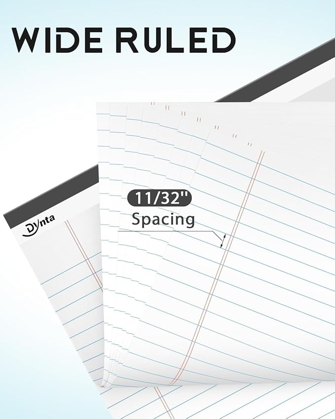 Dynta Note Pads Legal Pads 8.5 x 11 Colored Paper 6 Packs, Wide Ruled Notepad 45 Sheets/90 Pages Micro Perforated, Lined Notepads for Writing Note-taking Meeting, 6 Assorted Colors