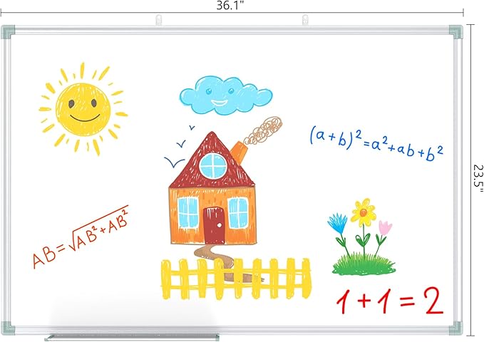 Lockways White Board Dry Erase Board 36 x 24 Inch, Magnetic Whiteboard 3 x 2, Silver Aluminium Frame for School Office and Home