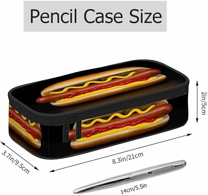 Burger Pencil Case Organizer Sausage Food Delicious Black Stationery Box Makeup Colleague Office Supply for Adults Men Women School Students Boy Girl