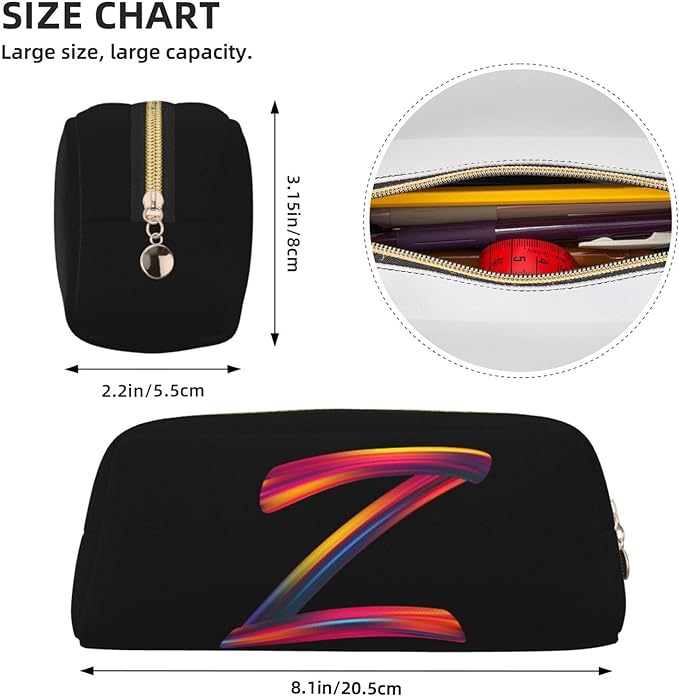 Cute Initial Pencil Case for Kids Simple Leather Pencil Pouch for Boys Girls Letter Design Pencil Box Pen Bag Pencil Pouch Office Stationery Organizer, Rainbow Letter Z