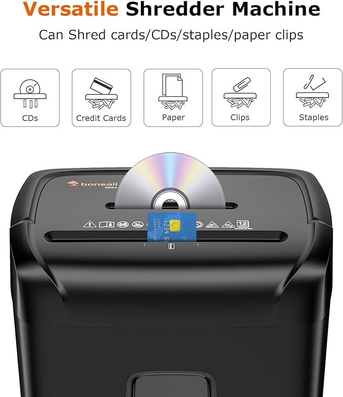 Bonsaii 14-Sheet Paper Shredder for Home Office Use, 10-Minute Cross Cut Shredder with 5.5 Gallons Bin, P-4 High Security Heavy Duty Office Shredder Shred CD/Credit Card