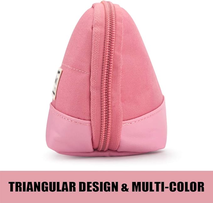 Sooez Wide-Opening Pencil Pen Case, Lightweight & Spacious Pencil Pouch Zipper Stationery Bag, Aesthetic Supply with Triangular Design for Adults, Pink