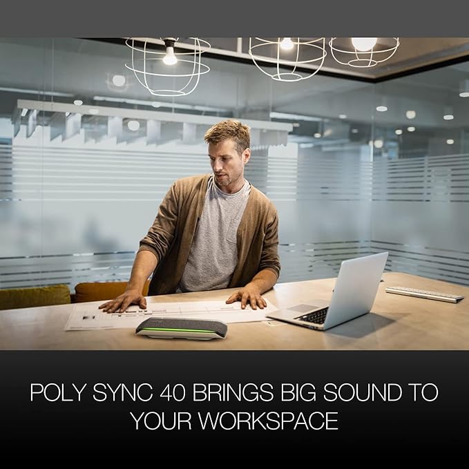 Poly Sync 40 (Plantronics) Teams Speakerphone - Smart Conferencing Speaker for Streaming Voice, Video, 20 Hour Rechargeable Battery, Rich Audio, Ideal for PC Apps - Zoom, Meet, Music, GTW Cloth Bundle