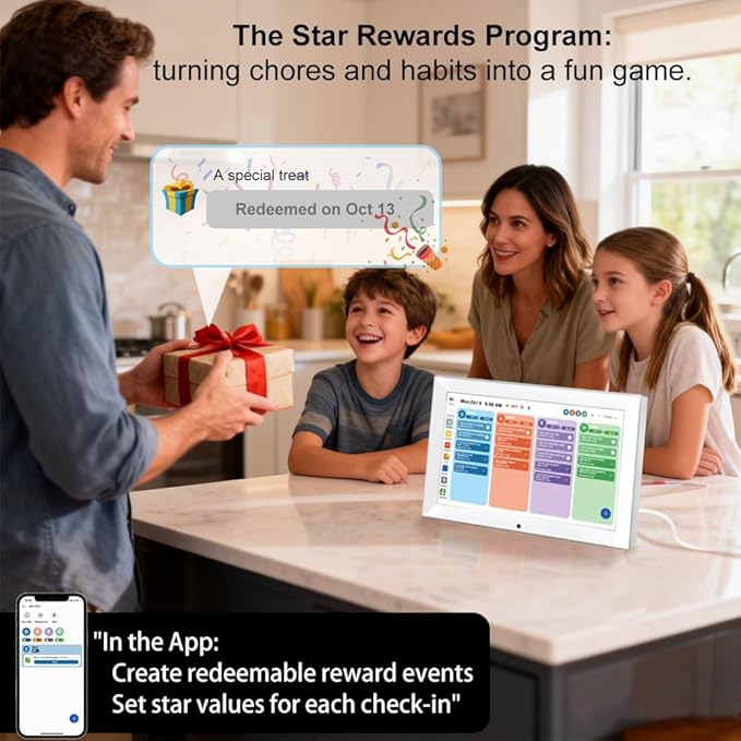 CAZOKASI Smart Digital Calendar Family Planner Chore Chart HD Touchscreen Meal Planner & Photo Display Syncs with Online Calendars Includes Desk Stand & Wall Mount(10.1 Inch Digital Calendar - White)