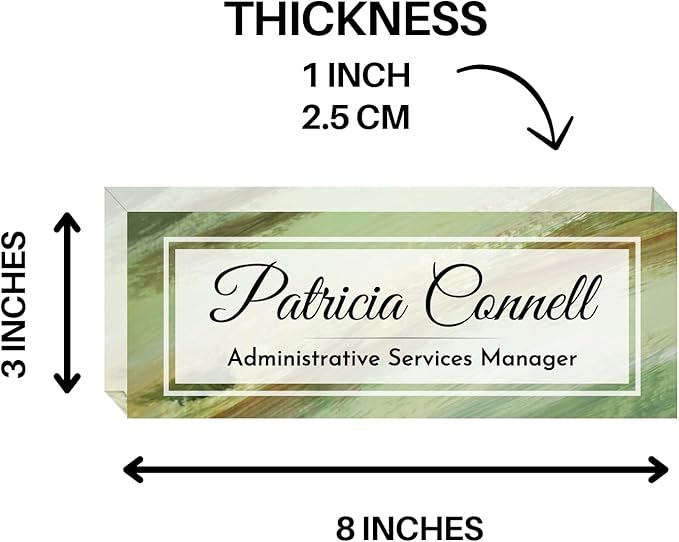 Customized Clear Acrylic Thick 8x3" Desk Name Plate Block with Personalized Logo - Professional Office Decor - Customized Acrylic Plate Gift for Teacher Co-workers, Christmas Gifts for Her, Thanksgiving Gifts (Green Wave)