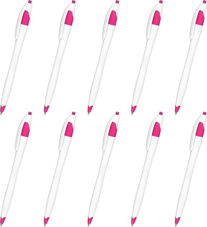DISCOUNT PROMOS Slim Curvy Ballpoint Pens Set of 10, Bulk Pack - Black Ink, Retractable, Great for Office, School, Tradeshows - Pink
