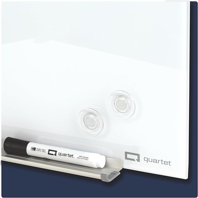 Quartet Magnetic Dry Erase Board, 96" x 48" Glass White Board for Wall, Frameless, InvisaMount, White (Q25F04IMW)