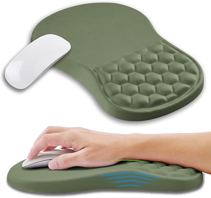 Ergonomic Mouse Pad Wrist Support with Memory Foam Massage Bulge, Carpal Tunnel Pain Relief Mousepad Wrist Rest for Mouse(12x8 inch,Olive Green)