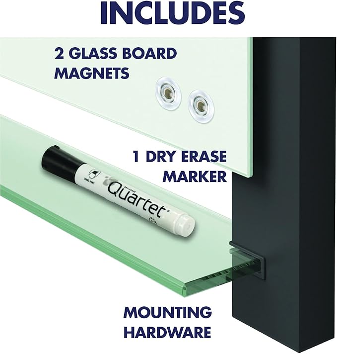 Quartet Glass Whiteboard, Magnetic Dry Erase White Board, 85" x 48", Wide Format with Invisible Mount, Black Aluminum Frame, Evoque (G8548BA)