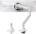 monTEK Heavy-Duty Monitor Arm for 17-57" Ultrawide Curved Screen, Supports up to 59.4 lbs, Adjustable Gas Spring Arm, 75/100 VESA Mount, Clamp & Grommet Desk Monitor Mount Single, White