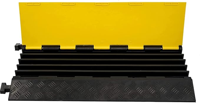 CXRCY 5 Channel Cable Protectors Ramp, 2Pack Cable Ramps,18000lbs Capacity Heavy Duty Rubber Driveway Traffic Speed Bumps Hose Cord Cable Protector Ramp for Wire/Hose/Pipe Hider