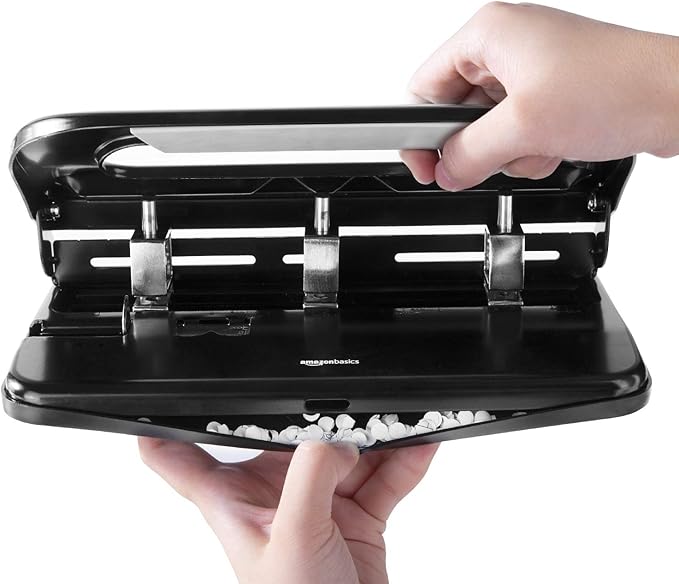 Amazon Basics 2/3 Hole Punch, Semi-Adjustable, 30 Sheet Capacity, Black
