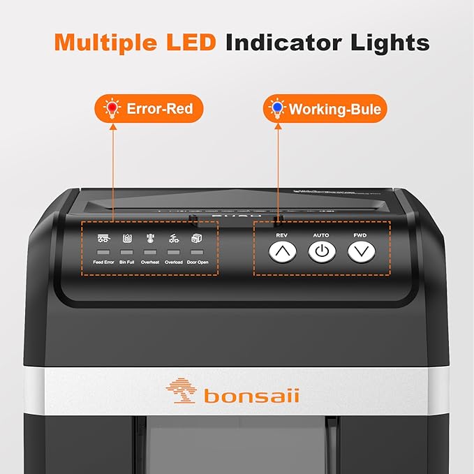 Bonsaii Paper Shredder Heavy Duty, 200-Sheet Auto Feed Micro-Cut 60 Minutes Nonstop P-4 High Security Shredders, 8.1 Gallon Large Bin Document Shredder for Office, Commercial Grade Shredder (C283-A)