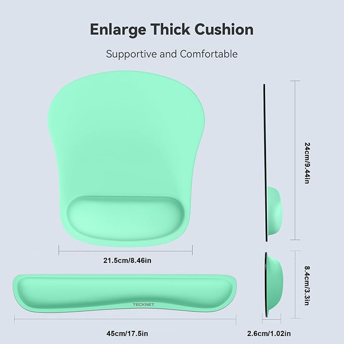 TECKNET Keyboard Wrist Rest and Mouse Pad with Wrist Support, Memory Foam Set for Computer/Laptop/Mac, Lightweight for Easy Typing & Pain Relief Ergonomic Mousepad (LT.Green)