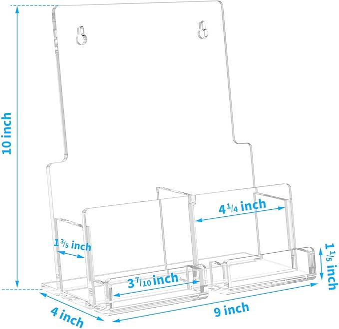 NIUBEE Acrylic Brochure Holder 8.5*11/ 4*9 inches , Clear Brochure Display Wall Mount Stand with Acrylic Business Card Holder, Plastic Flyer Display Stand for Magazine, Pamphlet, Booklets, Menu, Journals(2-Packs )