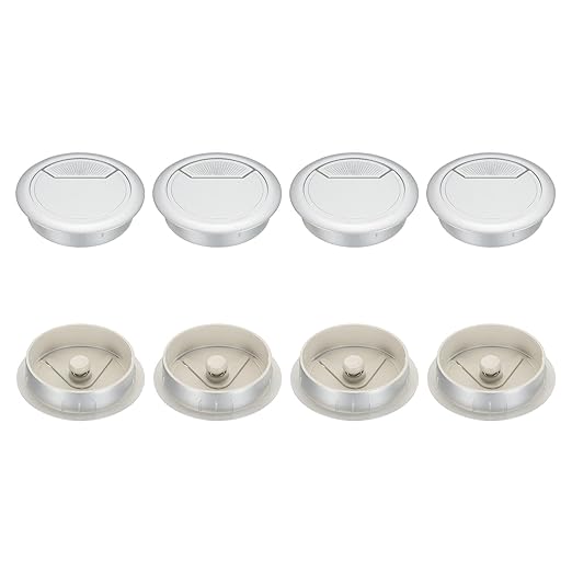 PATIKIL 60mm Desk Grommet, 8pcs Desk Cord Hole Cover Desk Cable Hole Grommet Cover Sturdy ABS Plastic Round for Cables Cabinets Desktop Equipment Wiring Organizing,Elasticity, Silver