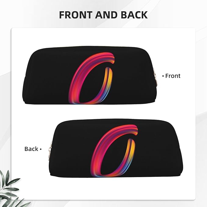 Cute Initial Pencil Case for Kids Simple Leather Pencil Pouch for Boys Girls Letter Design Pencil Box Pen Bag Pencil Pouch Office Stationery Organizer, Rainbow Letter O