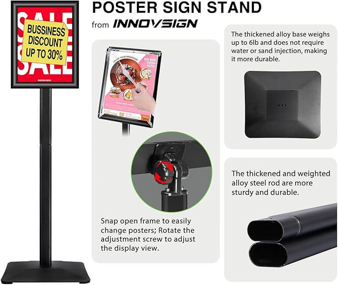 3Packs Heavy Duty Adjustable Pedestal Poster Sign Stand, 8.5x11 Aluminum Open Floor Standing Sign Holder for Vertical and Horizontal View Display (8.5x11,Black)