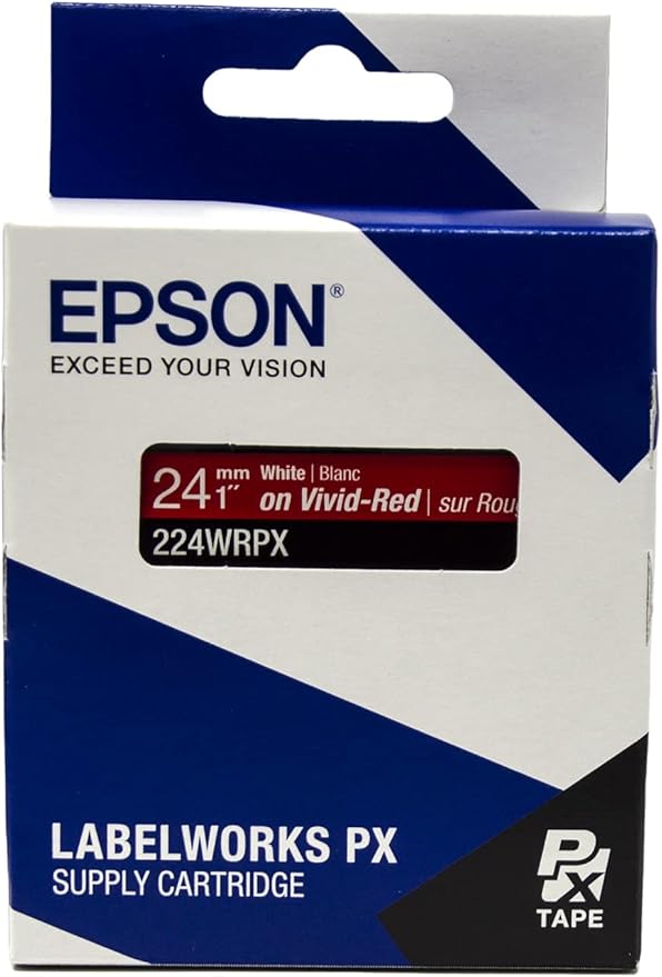 Epson LABELWORKS 224WRPX Genuine PET (Polyester) Tape Cartridge - White on Red Label Maker Tape - 1" (24MM) Wide, 30'