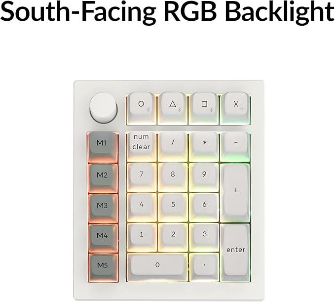 Keychron Q0 Max Wireless Custom Mechanical Numpad, 2.4 GHz/Bluetooth 5.1/Wired QMK Number Pad, RGB Hot-Swappable with Gateron Red Switch for Laptop Mac Windows Linux - White