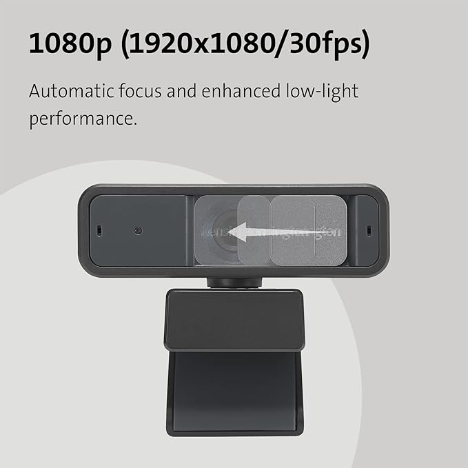 Kensington W2050 Pro 1080p Auto Focus Pro Webcam with Dual Stereo Microphone for Video Conferencing, Software Control, Privacy Shutter, Compatible with Zoom/Skype/Teams and More (K81176WW)
