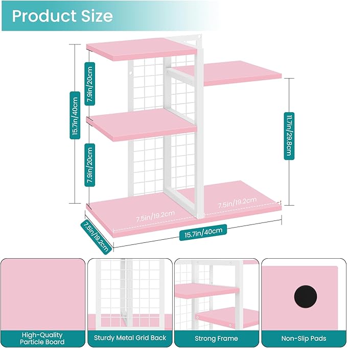 ELITEROO Desktop Bookshelf, Tiered Desk Organizer Shelf, Wooden Tabletop Bookshelf Small Desk Book Shelf, Dresser Top Organization Storage Rack and Desk Decorations for Women Office, Pink
