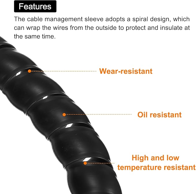 MECCANIXITY Spiral Cable Wrap 9.8ft/3.0M 25mm Cable Management Sleeve PP Insulation Cord Organizer for Computer Wire Power Cable Gas Pipe Black with Tape