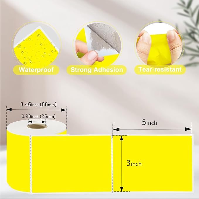 YOULAISHI 300per Roll 3 X 5 Inch Printable Rectangle Color Coding Labels, Adhesive Color Coding Stickers for Bar-Codes, Address, Small Business Labeling, Inventory, Yellow