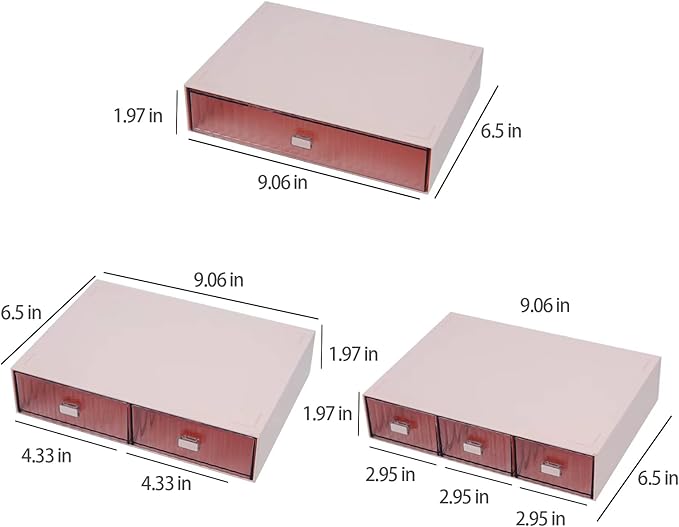 Stackable Office Drawer Organizer - Plastic Storage Drawer, Desk Grocery Organizer For Stationery/Office Supplies (Red, 3 Compartment)