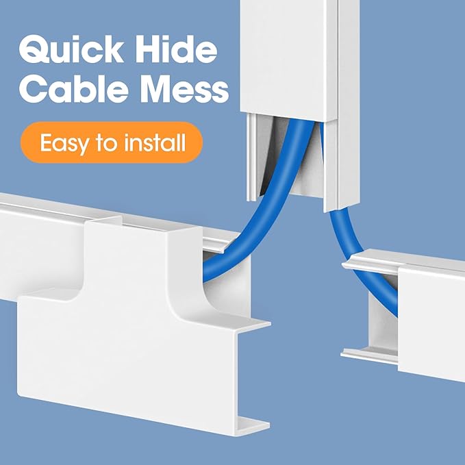 250in Cord Hider Kit, Cord Covers for Wires on Wall, Paintable Cable Raceway, Cord Hider for Wall Mount tv, tv Cable Hider Wall kit, Wire Covers for Cords, 16X L15.75 X W0.96in X H0.57in, White