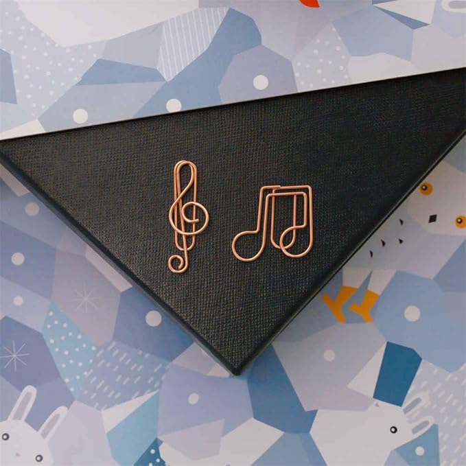 OWLFAVO Clef and Note Shape 40pcs Paper Clips with Clear Box, Rose Gold, Funny Cute Paperclips Bookmarks Planner Clips for Fun Office Supplies School Gifts Wedding Decoration