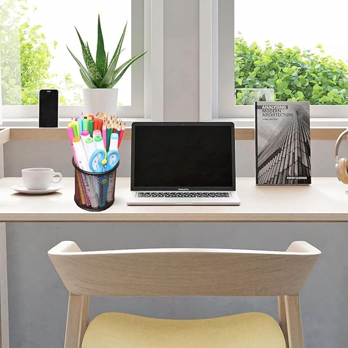 Pen Holder Mesh Pencil Holder Metal Pen Holder Cup Pencil Cup Holder for Desk Office Pen Organizer Black, 4 Pack