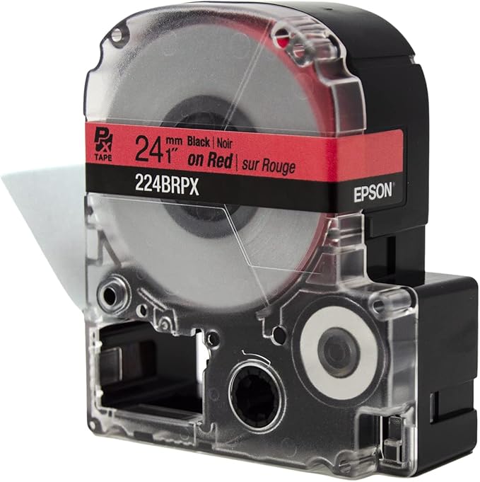 Epson LABELWORKS 224BRPX Genuine PET (Polyester) Tape Cartridge - Black on Red Label Maker Tape - 1" (24MM) Wide, 30'