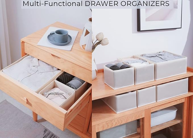 12 Pack Drawer Organizer Clothes, Foldable Fabric Dresser Organizer Closet Organizers and Storage Box for Underwear,Folded Clothes,Baby Clothing,Socks,Bra,Towels,Ties(12 Pack,Gray)