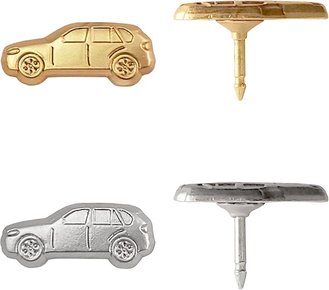 Car Push Pins - Gold Car Pins - for Cork Board, Maps, or Lapel Pin Use - Designed in USA - Set of 10