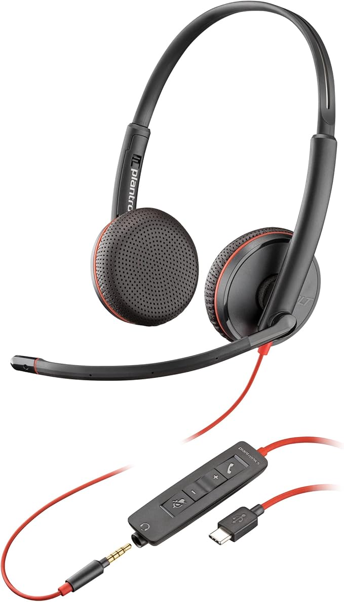 Poly Blackwire 3225 Wired Headset (Plantronics) - Noise-Canceling Mic – Stereo Design - Connect to PC/Mac/Mobile via USB-C, USB-A, or 3.5mm - Works w/Teams, Zoom - Amazon Exclusive (Pack of 12)