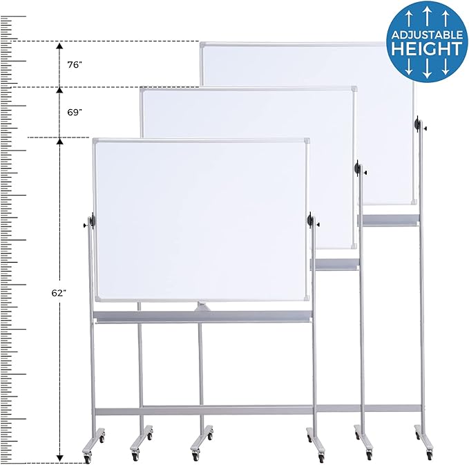 Double-Sided 72" x 48" Mobile Whiteboard, Extra Large Rolling Magnetic Dry Erase Board with Stand, Height Adjustable White Board Easel for Office, Classroom & Home